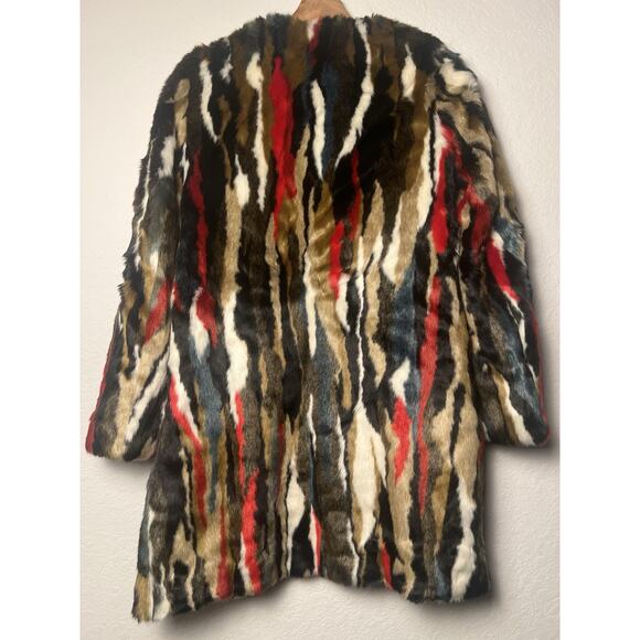 Zara Multicolor Faux Fur Coat XS Long Statement Jacket Plush Textured Outerwear - Picture 8 of 12